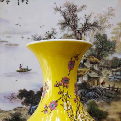 Bình chim hoa đào men vàng